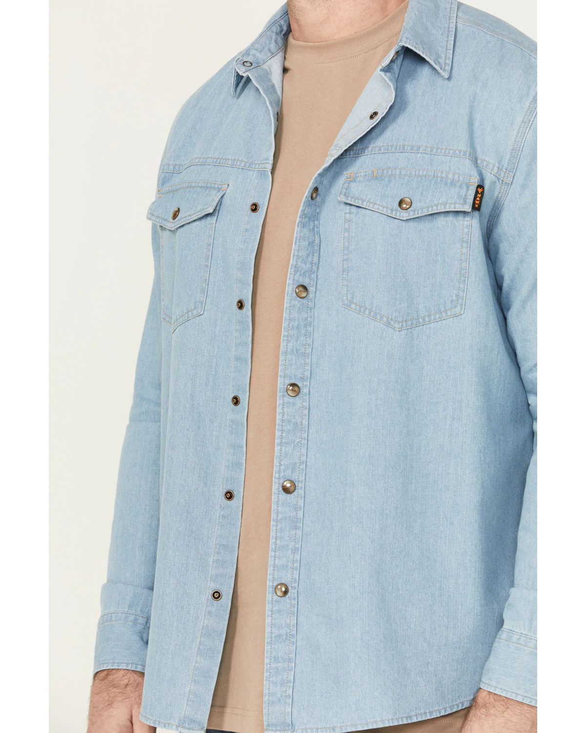 Men's All Out Light Wash Long Sleeve Snap Denim Work Shirt - Image 3