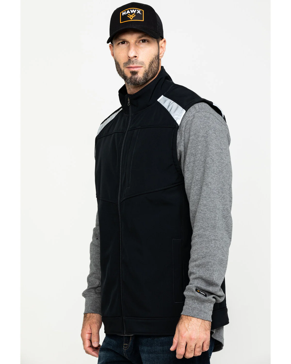 Men's Black Reflective Softshell Moto Work Vest - Tall - Image 3