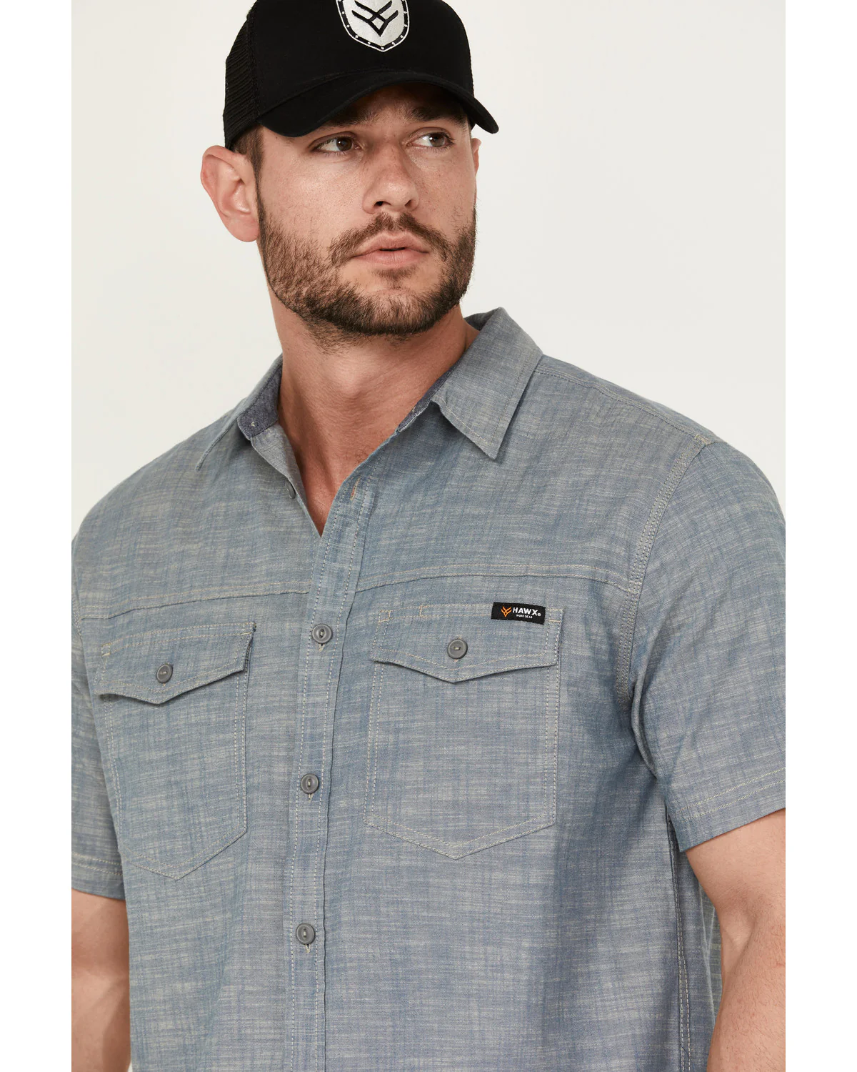 Men's Chambray Short Sleeve Button-Down Stretch Work Shirt - Image 2