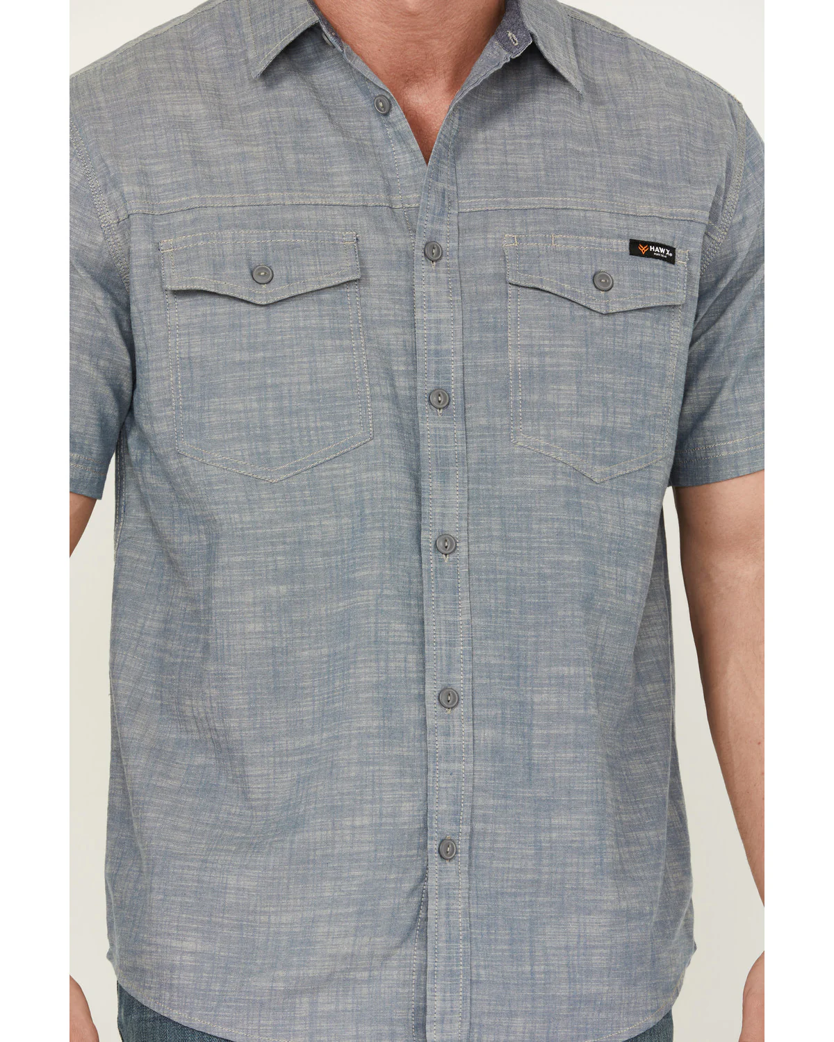 Men's Chambray Short Sleeve Button-Down Stretch Work Shirt - Image 3