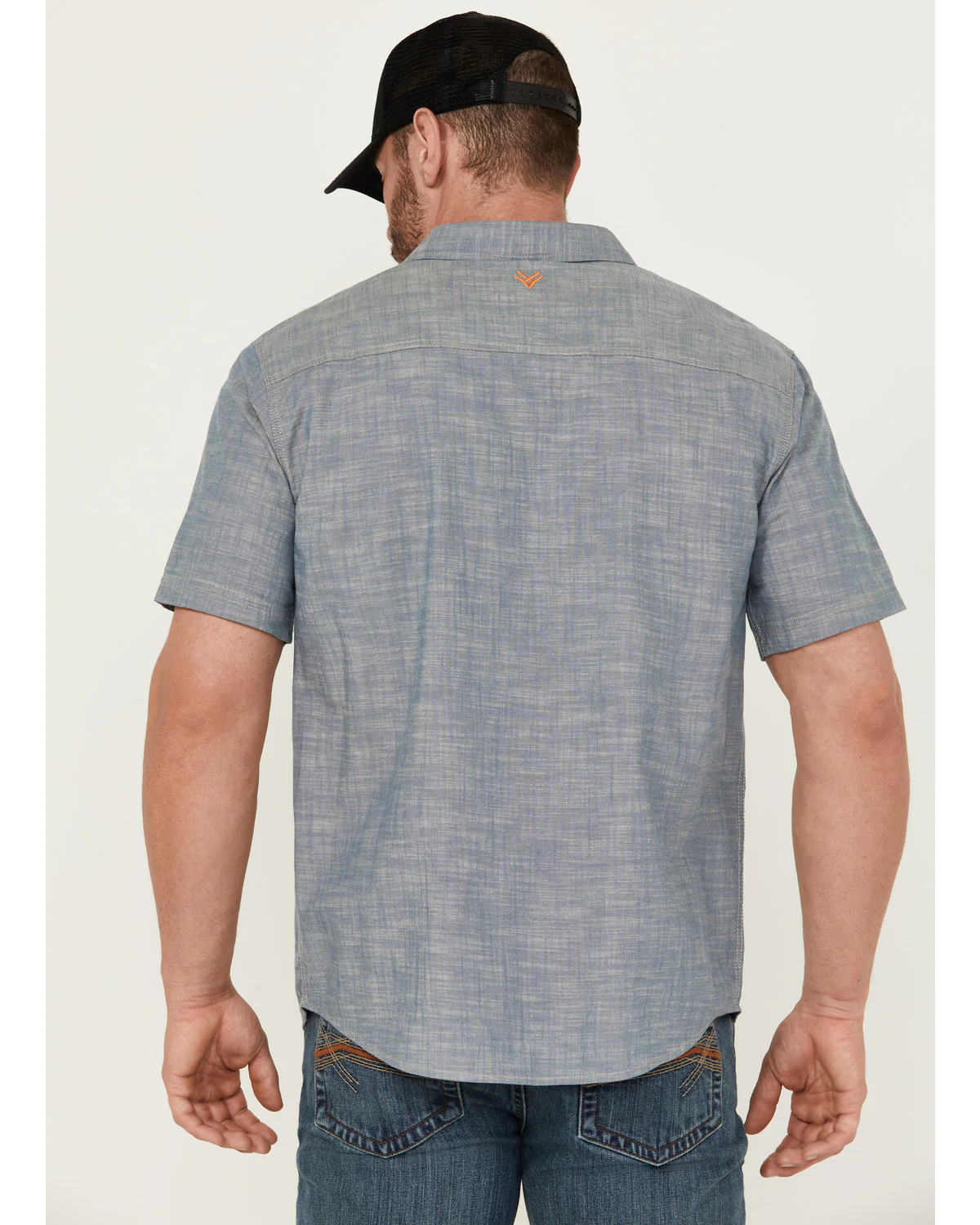 Men's Chambray Short Sleeve Button-Down Stretch Work Shirt - Image 4
