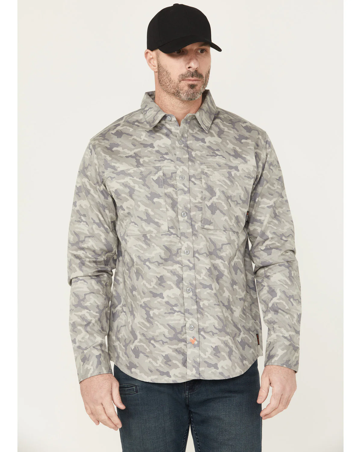 Men's FR Camo Print Long Sleeve Button-Down Stretch Work Shirt