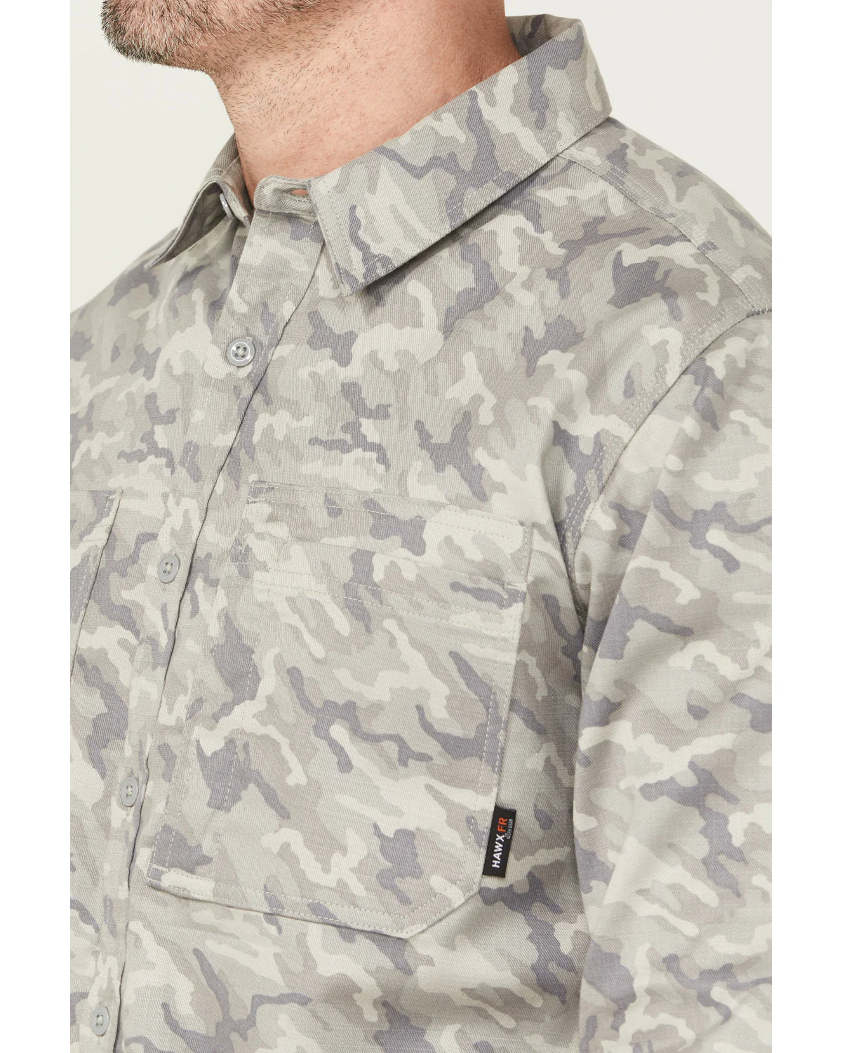 Men's FR Camo Print Long Sleeve Button-Down Stretch Work Shirt - Image 3