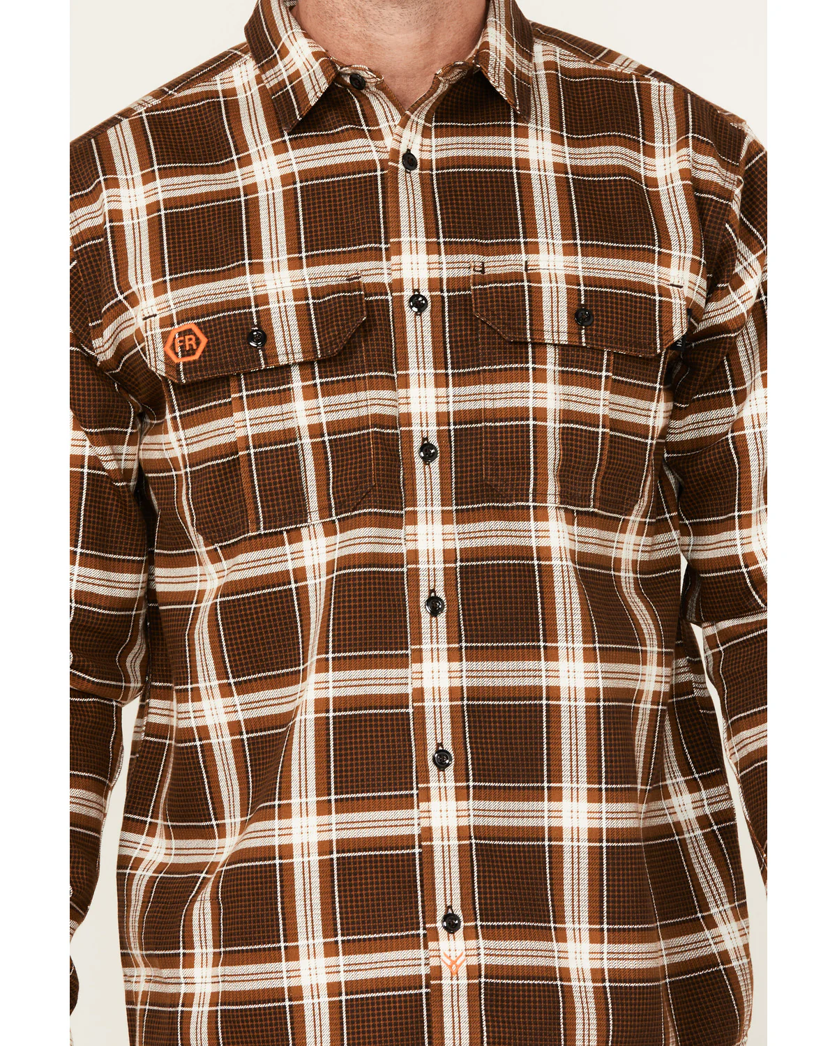 Men's FR Plaid Print Long Sleeve Button-Down Western Work Shirt - Image 3
