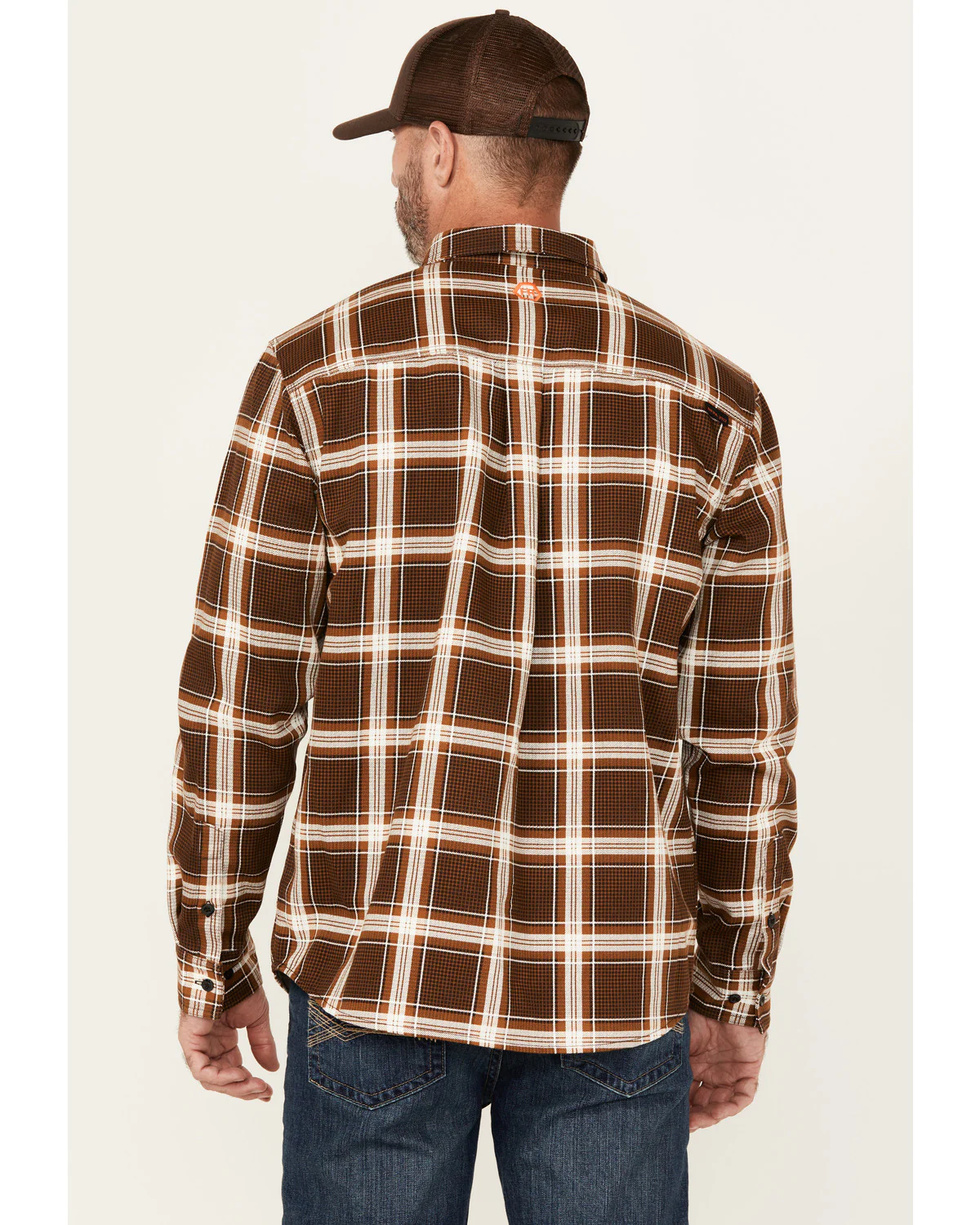Men's FR Plaid Print Long Sleeve Button-Down Western Work Shirt - Image 4