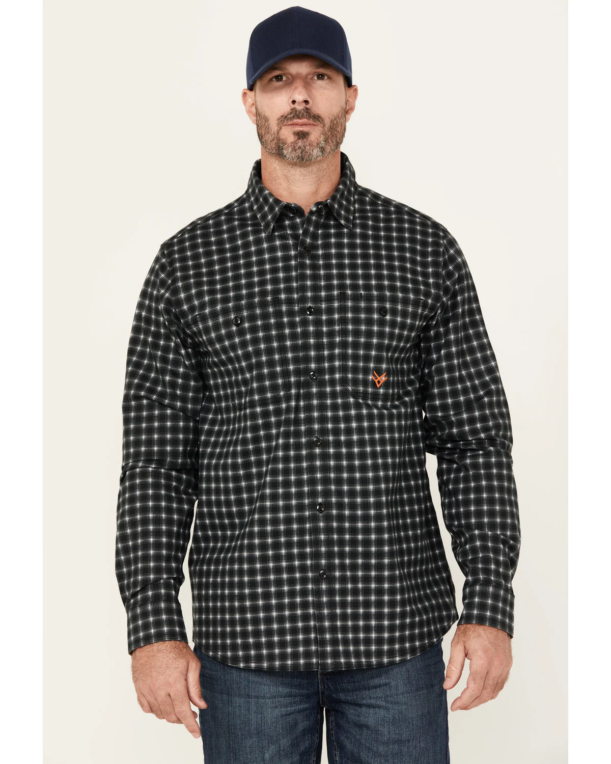 Men's FR Plaid Print Long Sleeve Button-Down Western Work Shirt