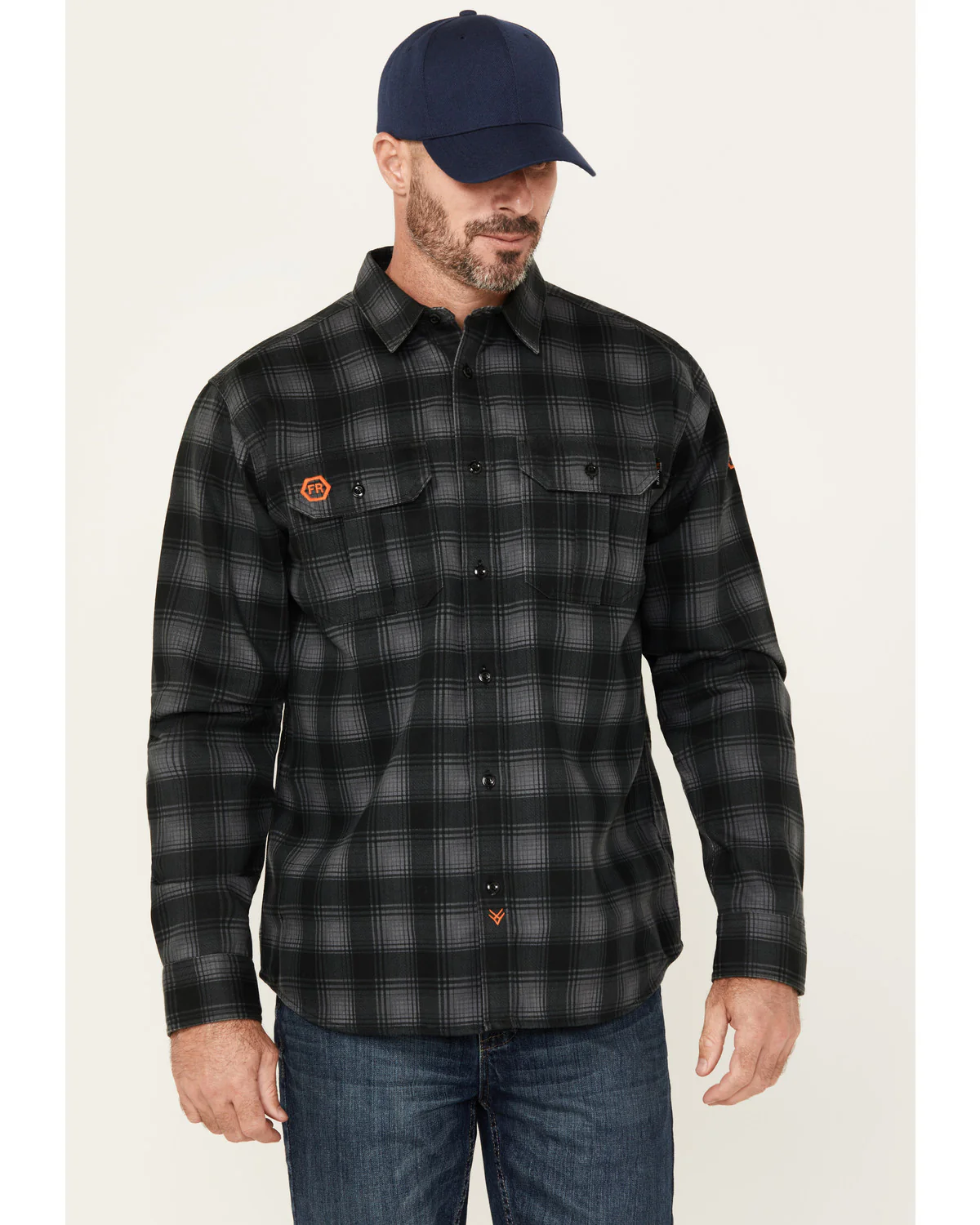 Men's FR Plaid Print Long Sleeve Button-Down Western Work Shirt