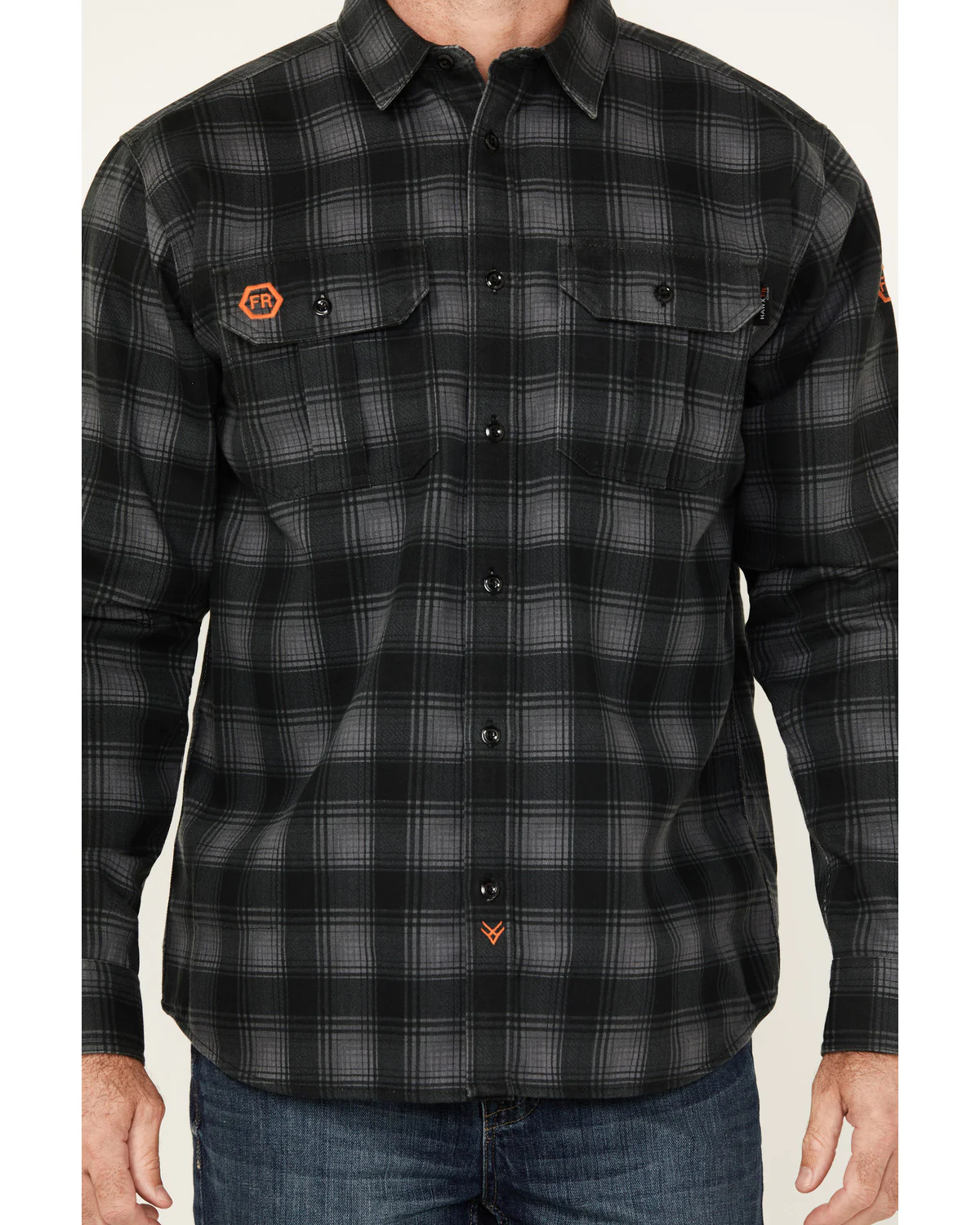 Men's FR Plaid Print Long Sleeve Button-Down Western Work Shirt - Image 3