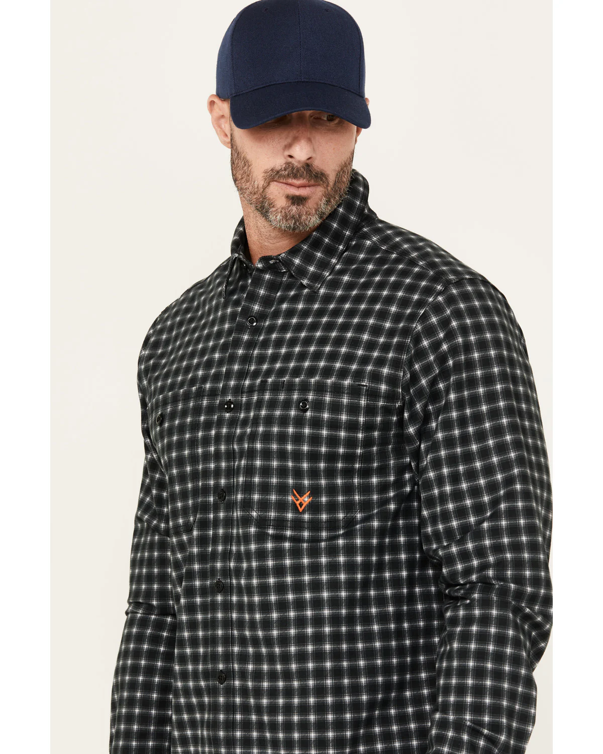 Men's FR Plaid Print Long Sleeve Button-Down Western Work Shirt - Image 2
