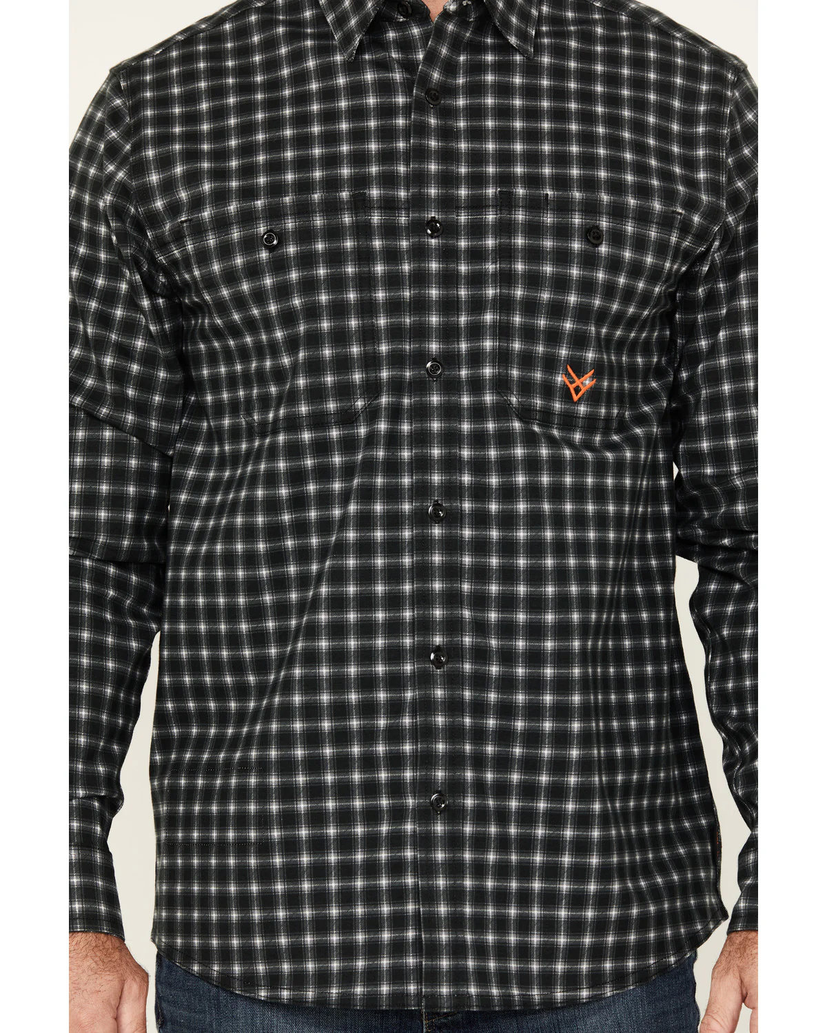 Men's FR Plaid Print Long Sleeve Button-Down Western Work Shirt - Image 3