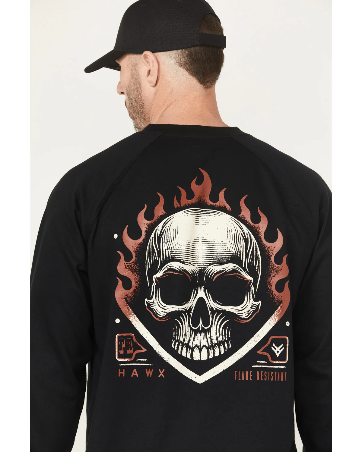 Men's FR Flaming Skull Long Sleeve Graphic Work T-Shirt - Image 4