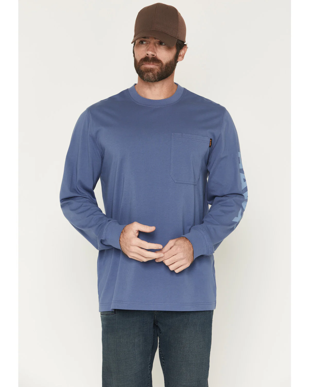 Men's Solid Graphic Logo Long Sleeve Work T-Shirt