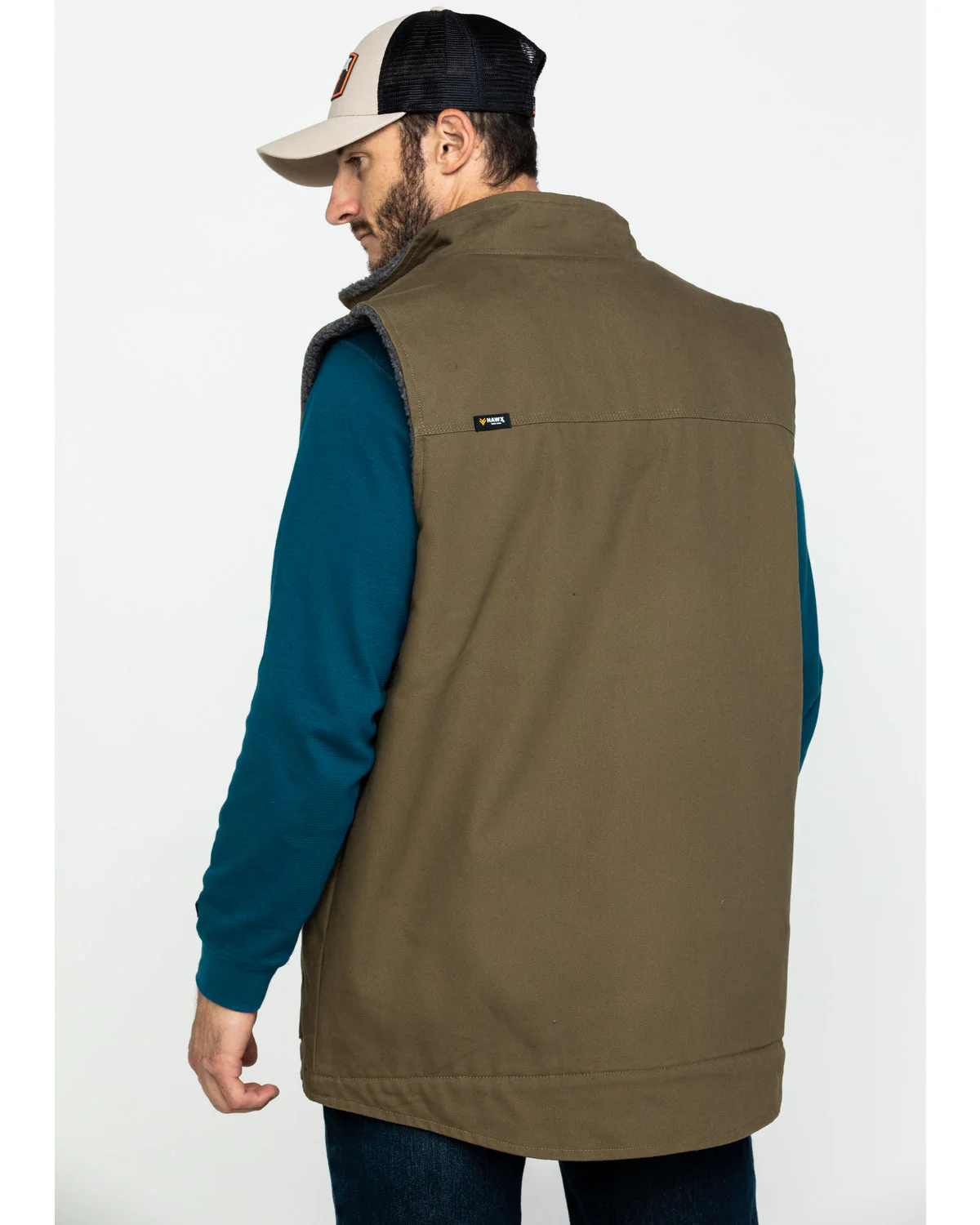 Men's Olive Canvas Sherpa Lined Work Vest - Image 2