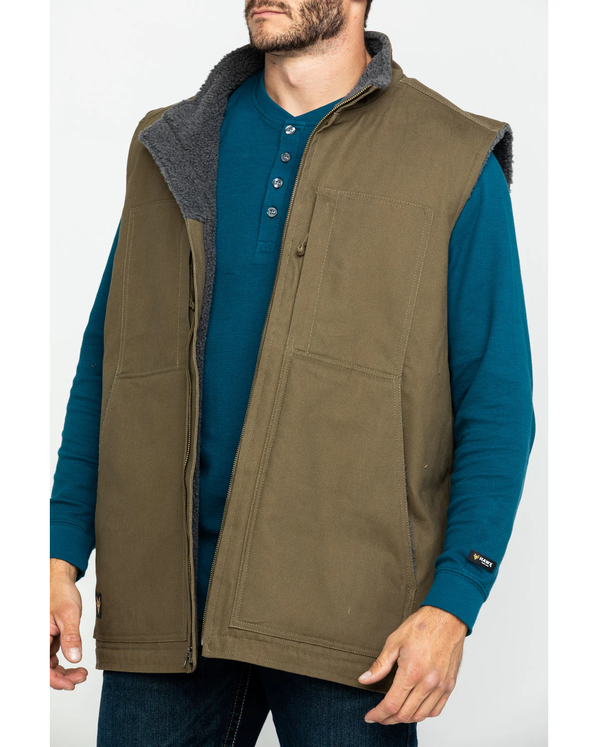 Men's Olive Canvas Sherpa Lined Work Vest - Image 4