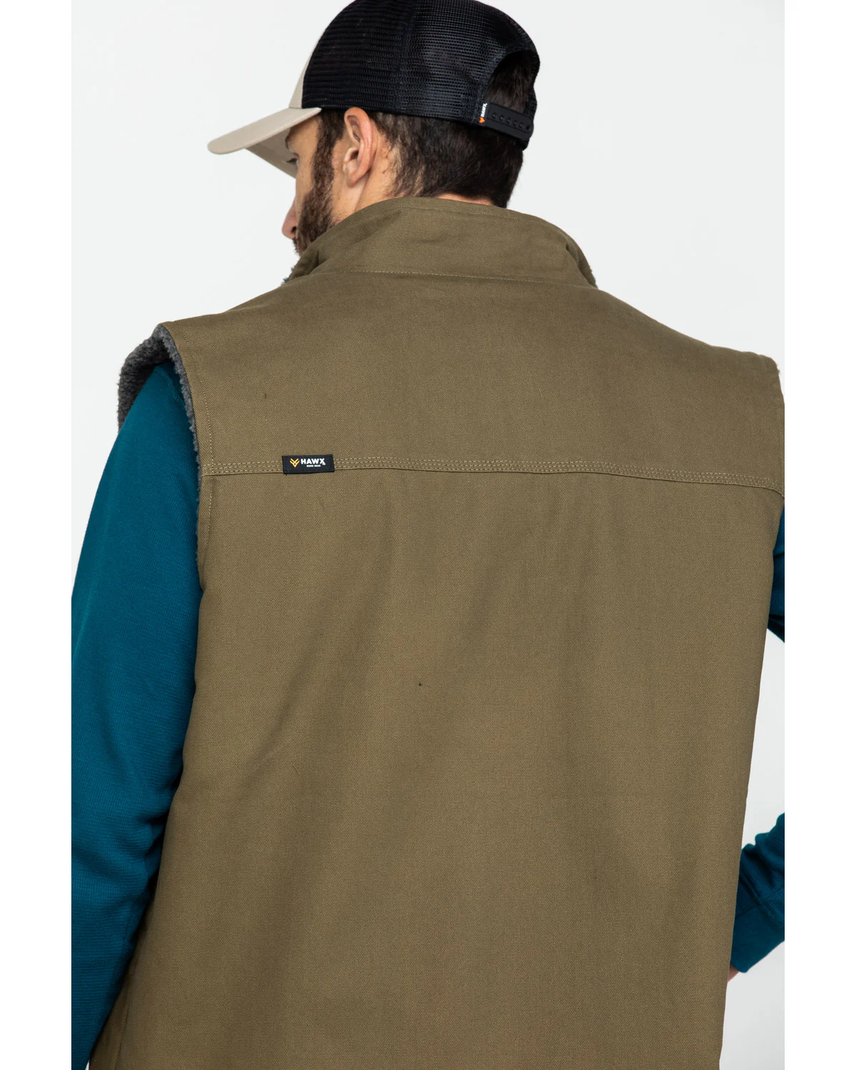 Men's Olive Canvas Sherpa Lined Work Vest - Image 5