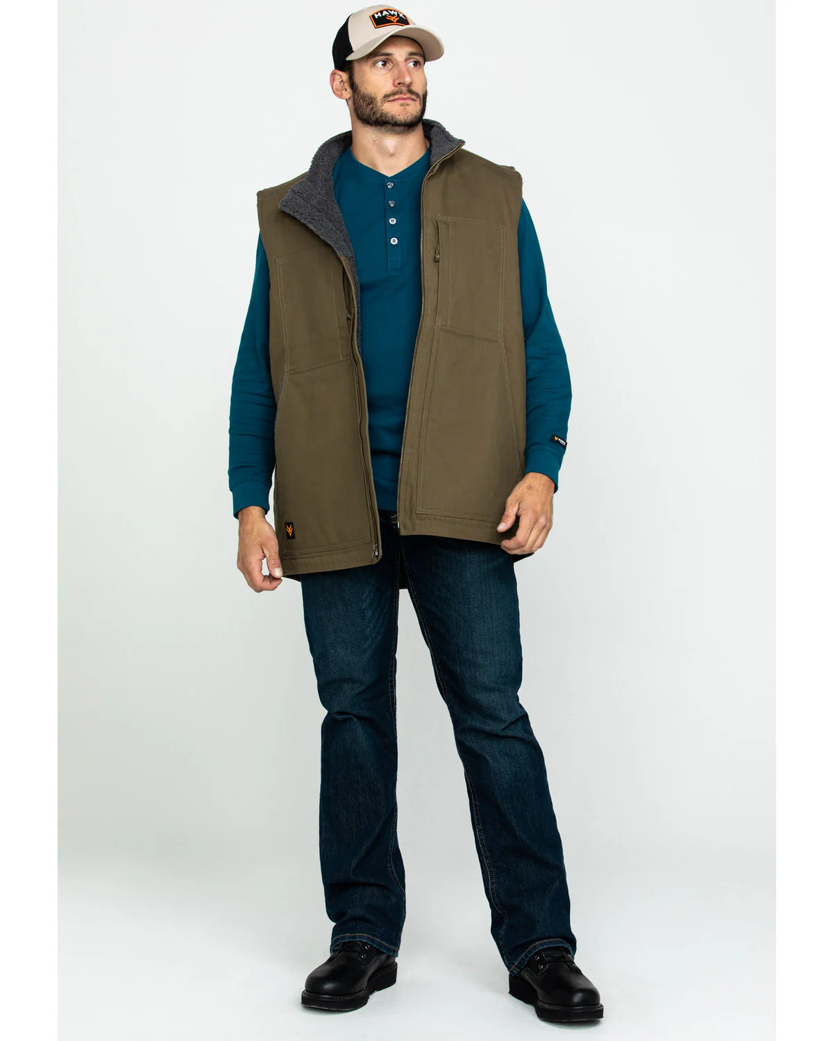 Men's Olive Canvas Sherpa Lined Work Vest - Image 6