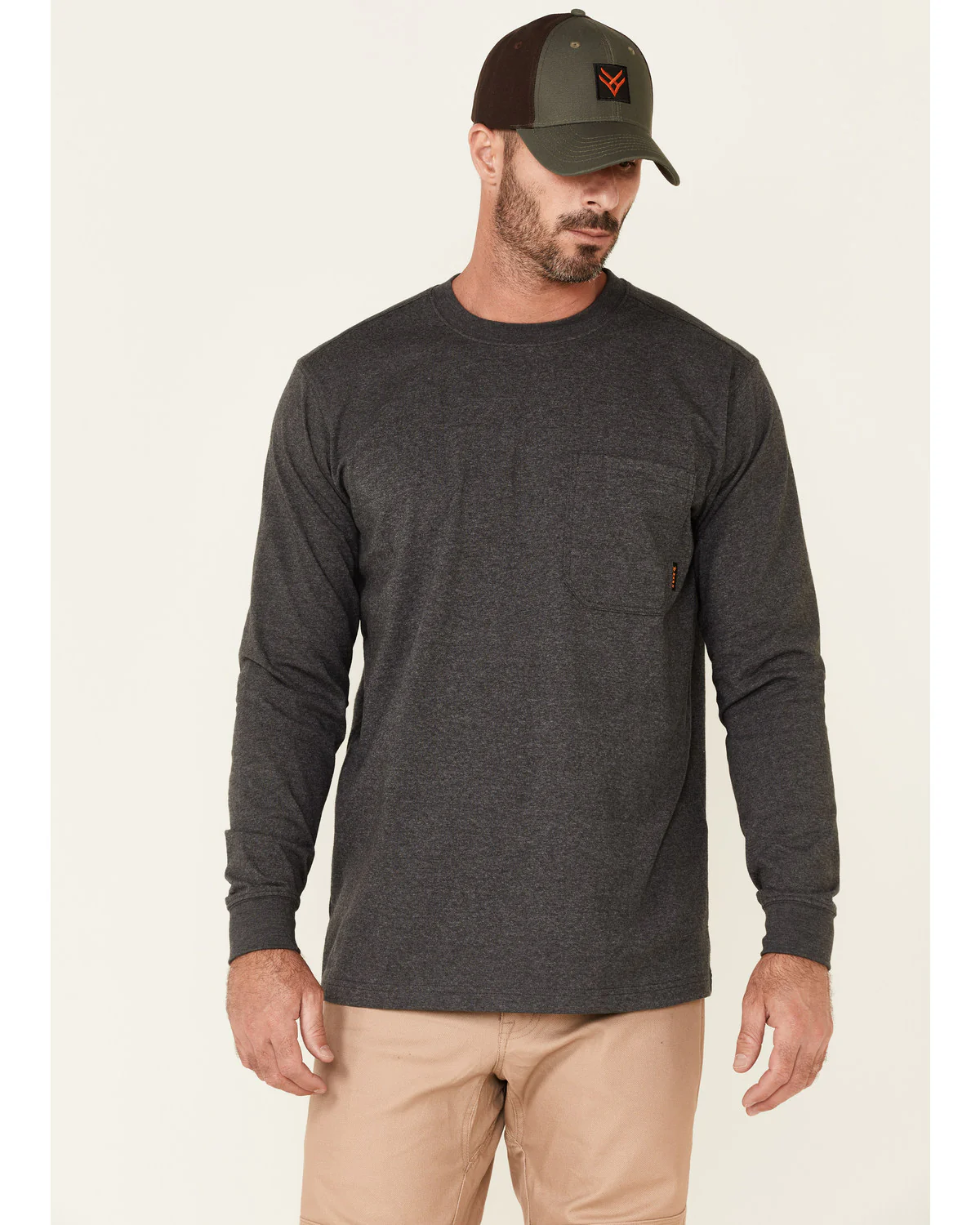 Men's Solid Charcoal Forge Long Sleeve Work Pocket T-Shirt